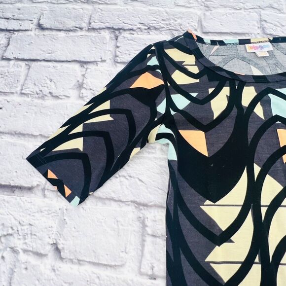 LulaRoe Dress Size XXS Black Multi Geometric Pastel Julia Short Sleeve Modest - Picture 6 of 9